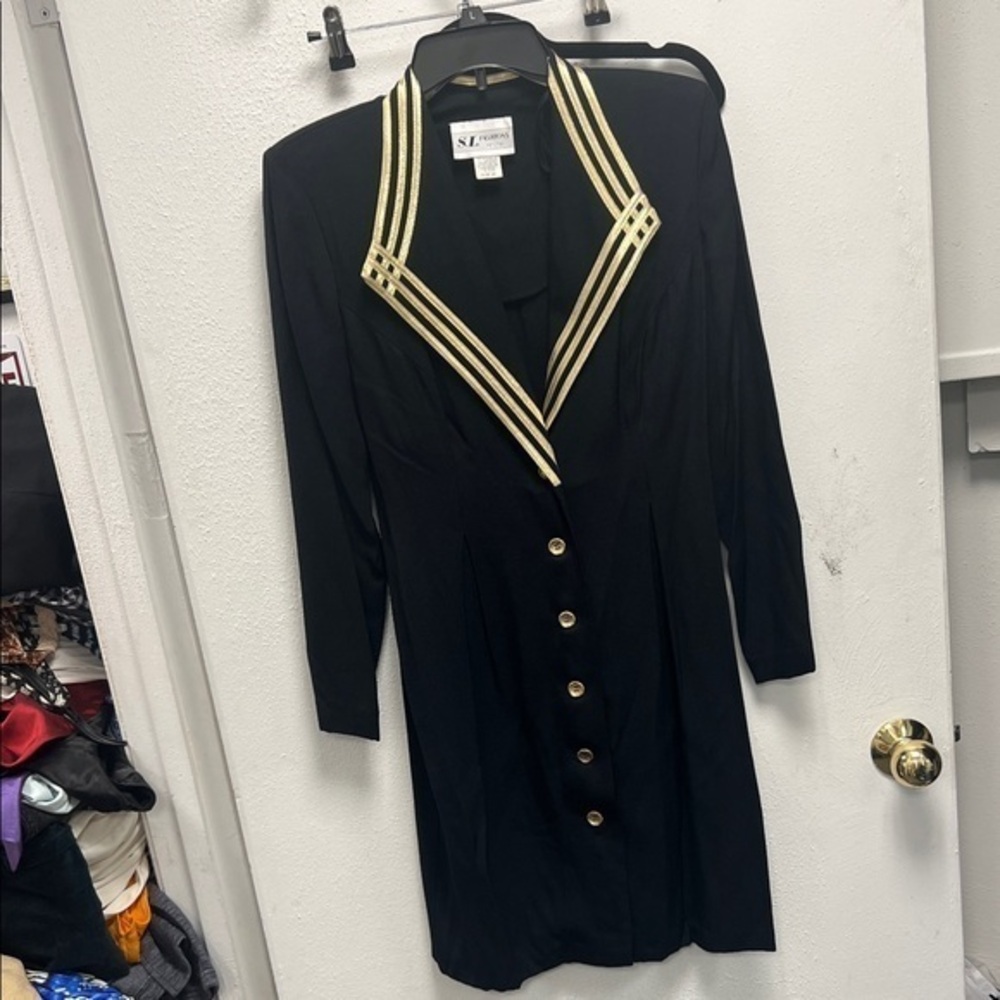 Vintage SL Fashions Black and Gold Long Sleeve Sheath Dress